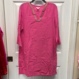 Lilly Pulitzer Pink with Gold stripes Tunic Cover Up Dress Large